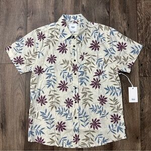 Katin Linen Cotton Blend Button Up Shirt Men’s Size M Off White Floral